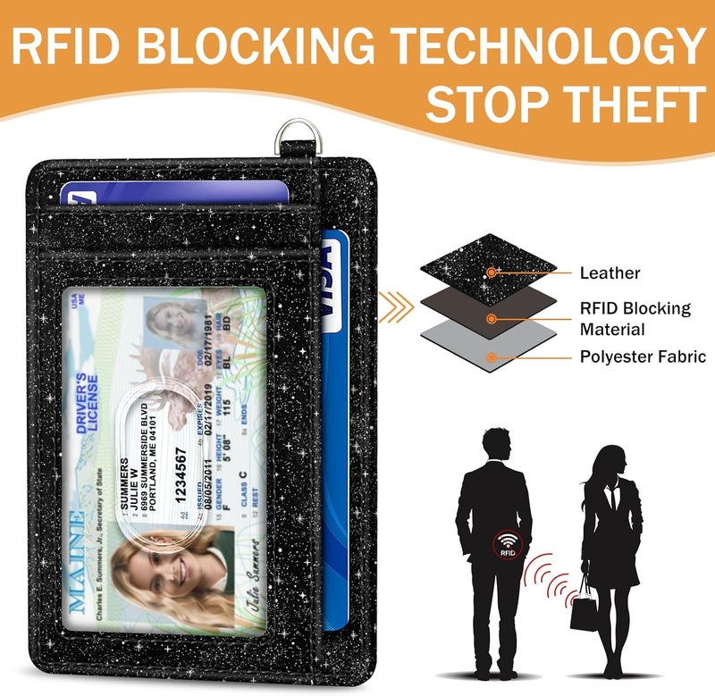 Yonlevres Credit Card Holder Slim Wallet, Moon Lunar Black RFID Wallet Women Front Pocket Small Card Holder, Travel Cute Funny Thin Card Case ID Window PU Leather RFID Blocking Card Organizer Gifts - Image 5